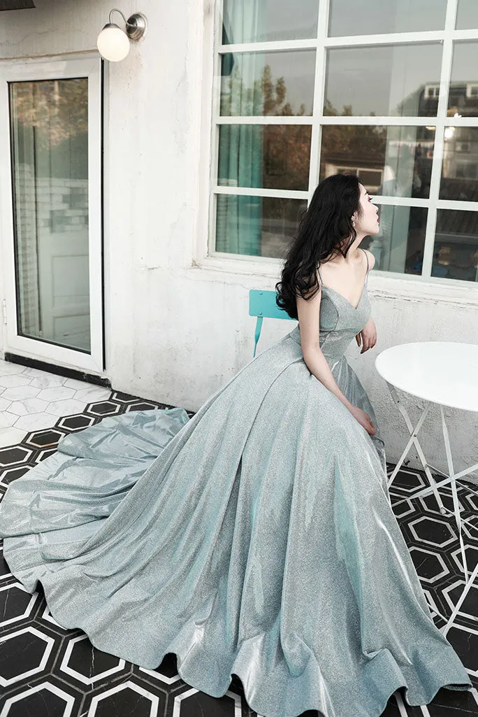 Unique v neck long prom dress, evening dress