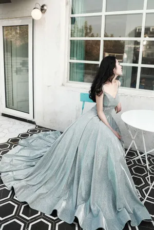 Unique v neck long prom dress, evening dress