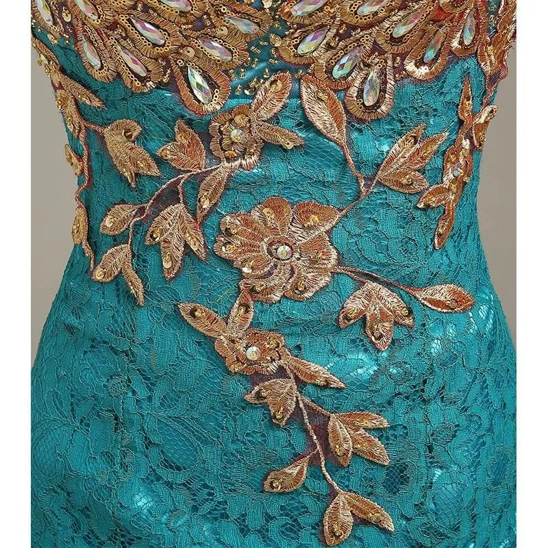 V-Neck Beaded Long With Applique Gown Mermaid Evening Dress