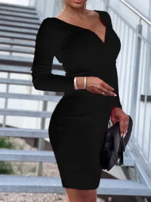 V Neck Bodycon Midi Dress