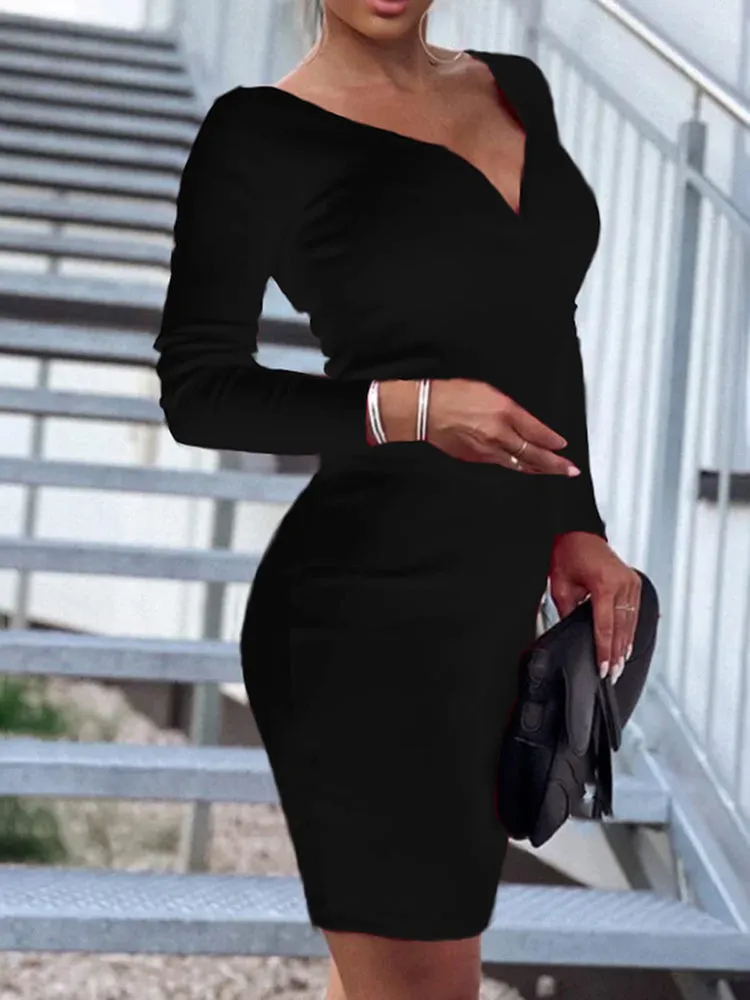 V Neck Bodycon Midi Dress