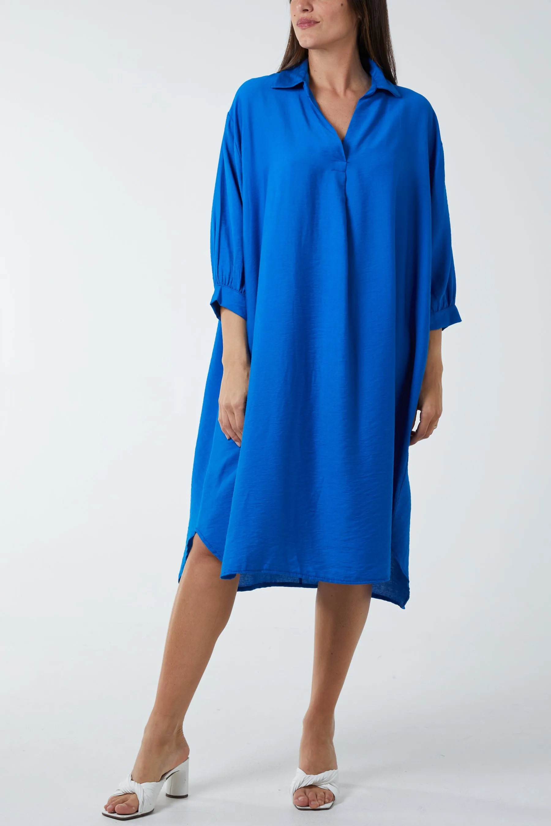 V-Neck Collared Midi Dress