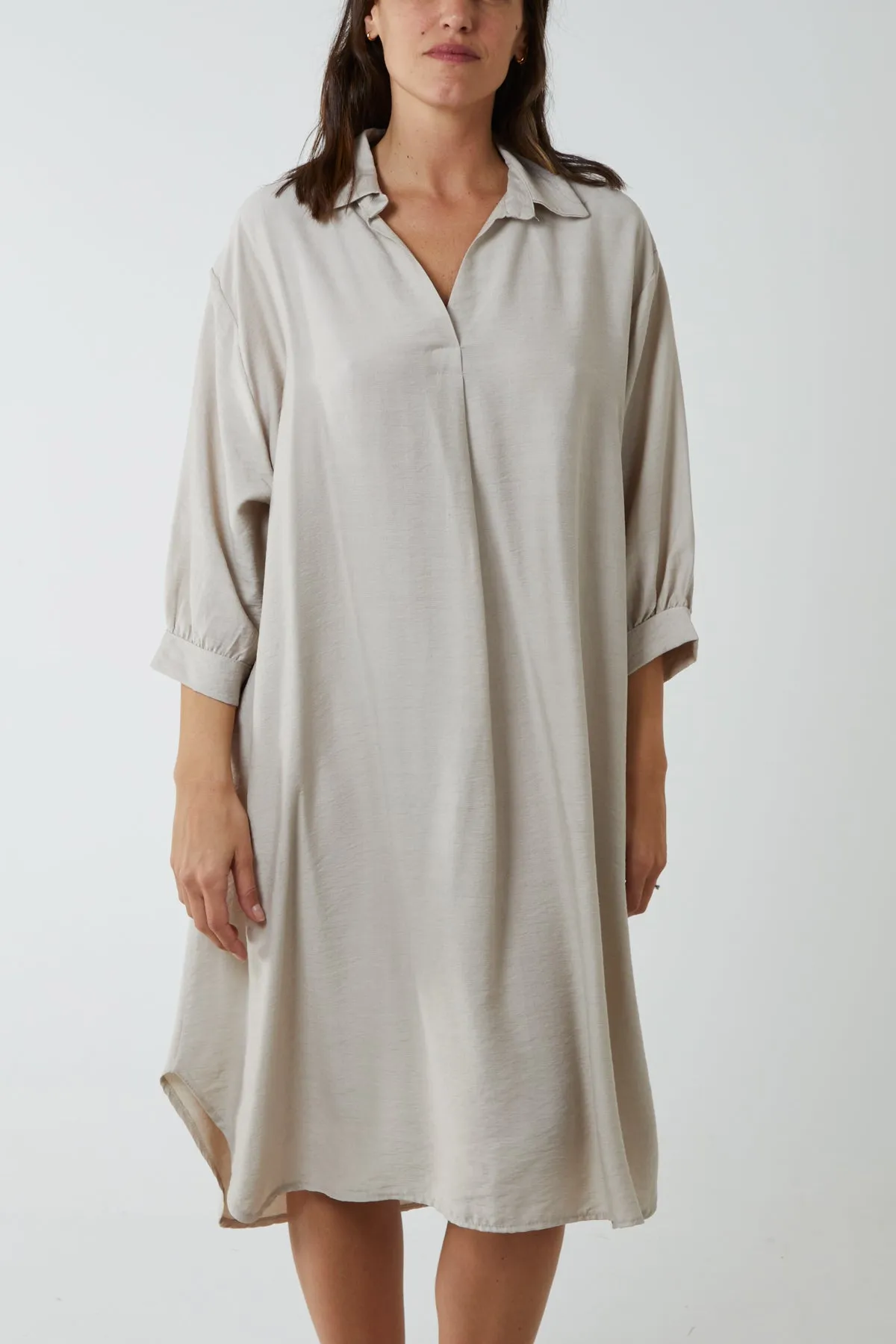V-Neck Collared Midi Dress