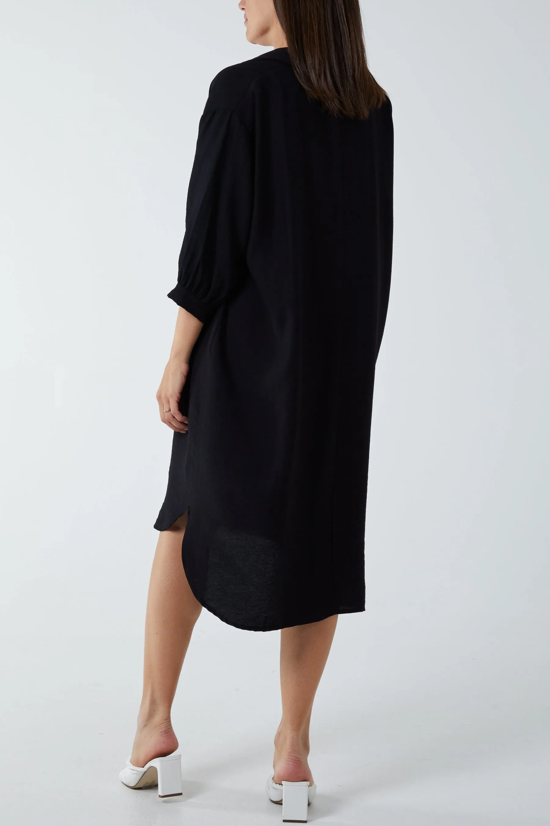 V-Neck Collared Midi Dress