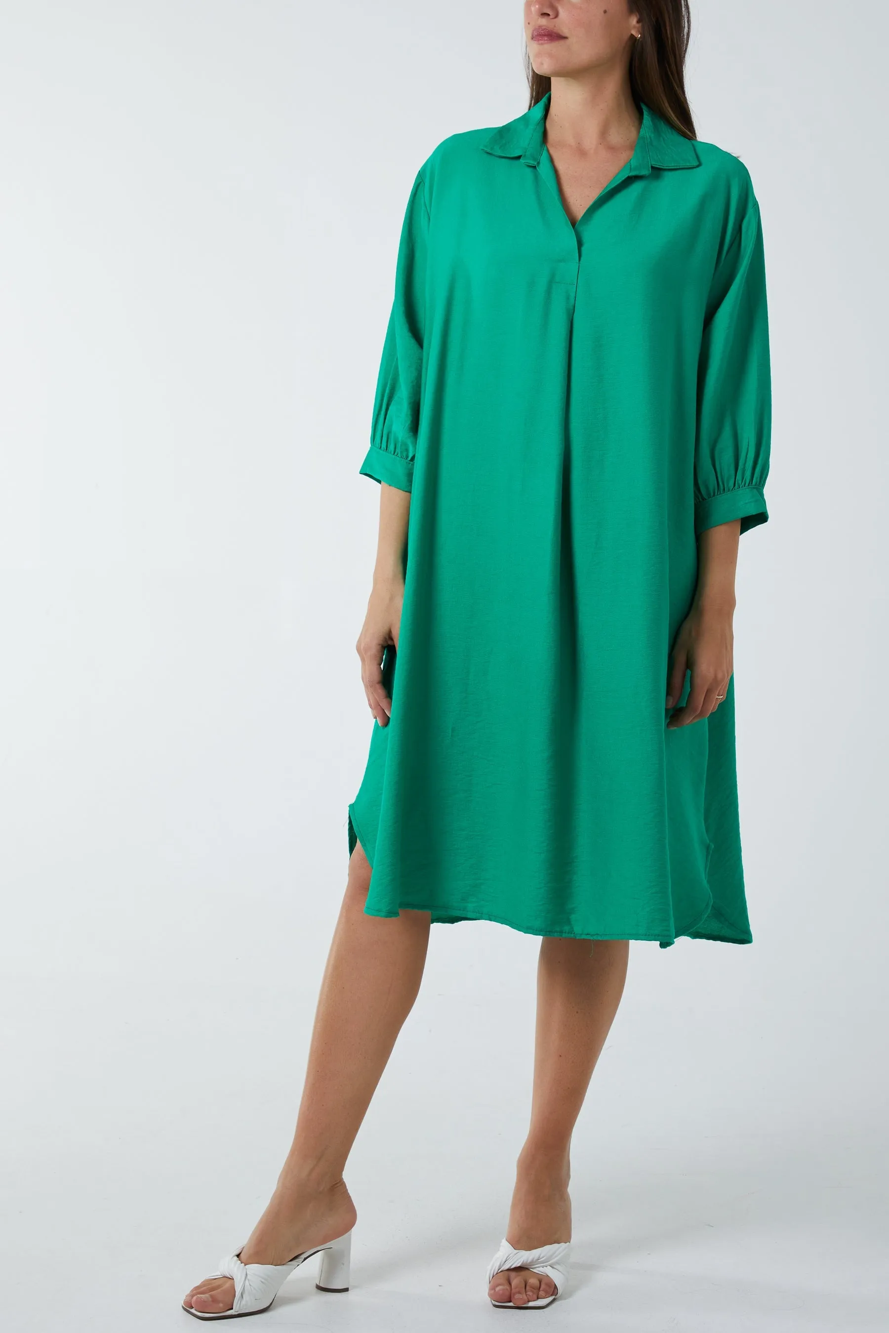 V-Neck Collared Midi Dress