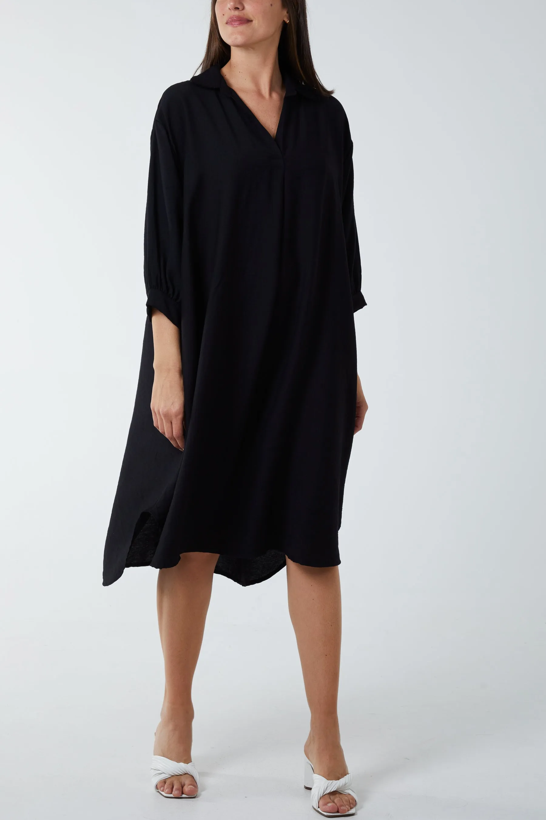 V-Neck Collared Midi Dress