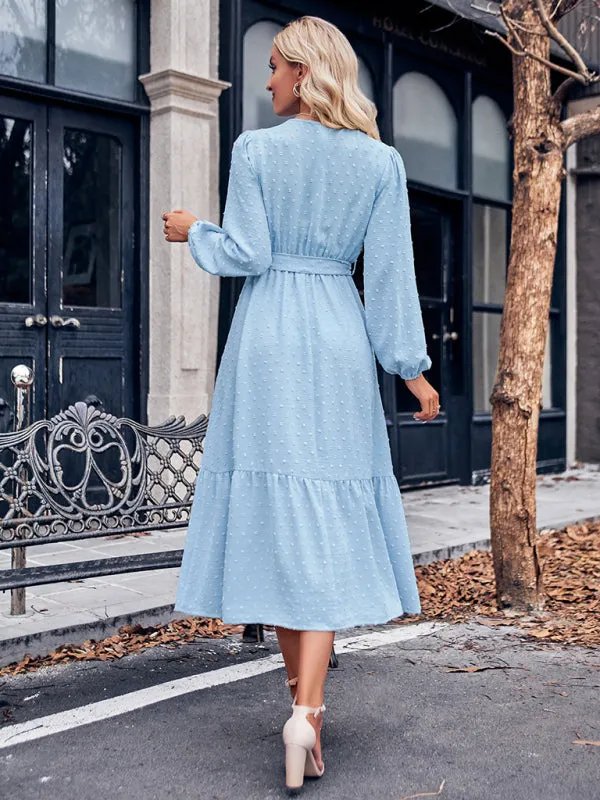 V-neck Lace Maxi Dress with Tiered Skirt and Textured Fabric