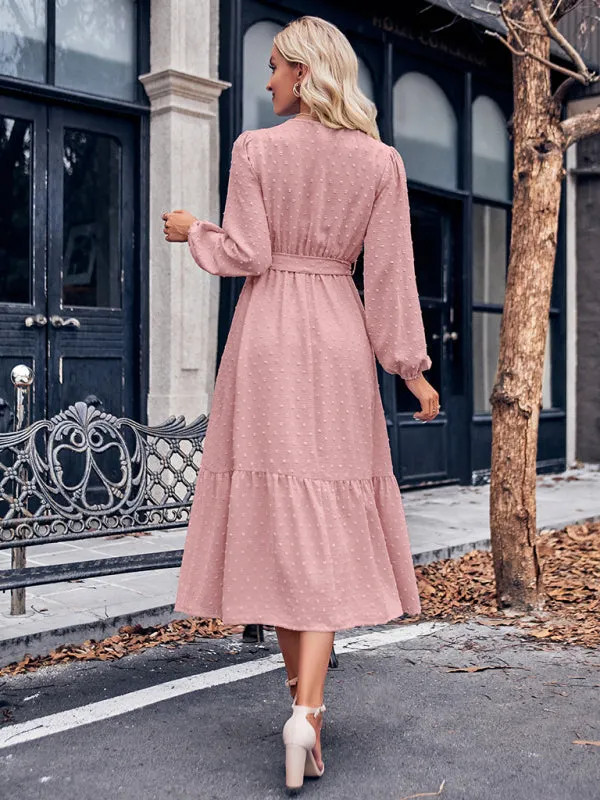 V-neck Lace Maxi Dress with Tiered Skirt and Textured Fabric