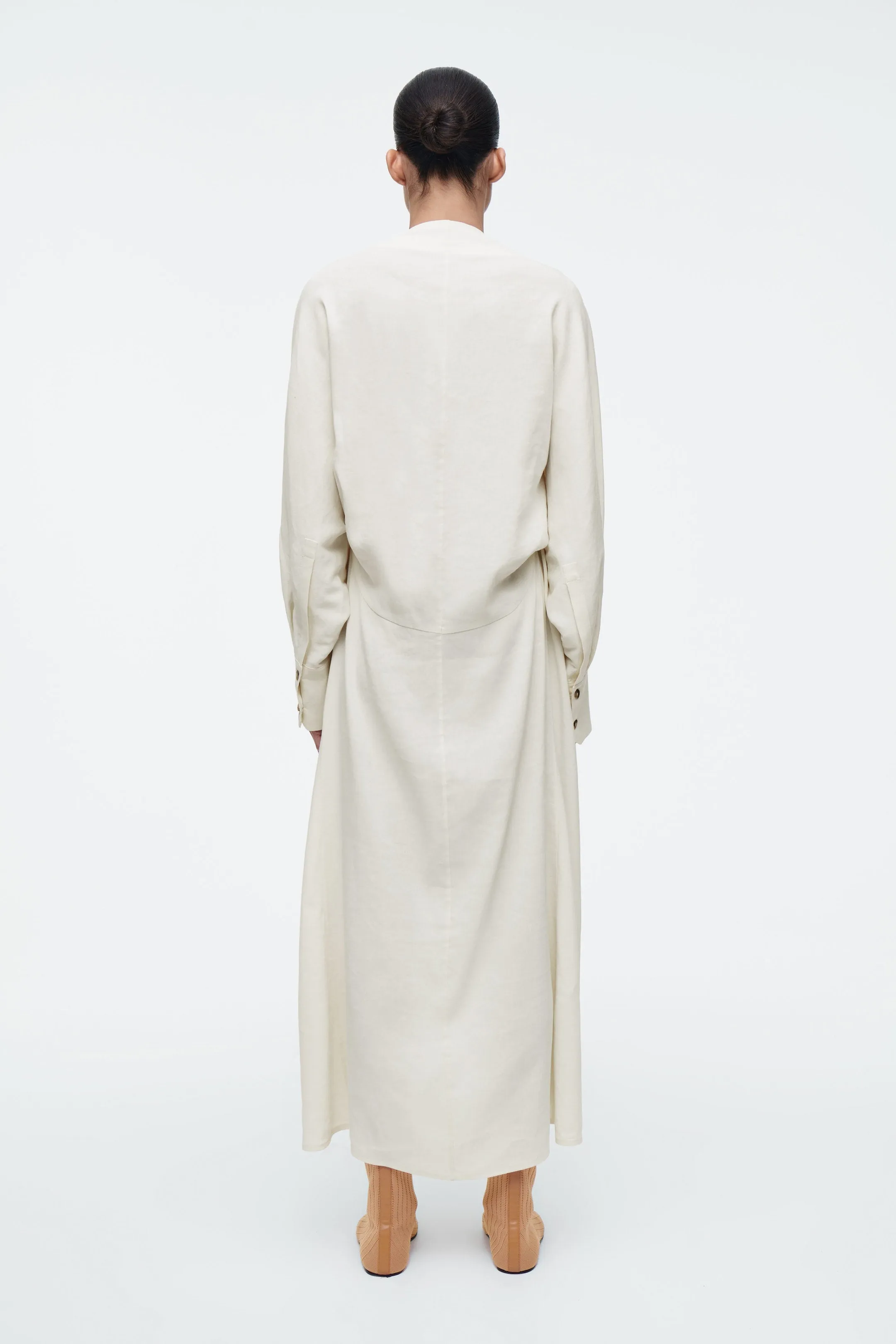 V-neck linen shirt dress