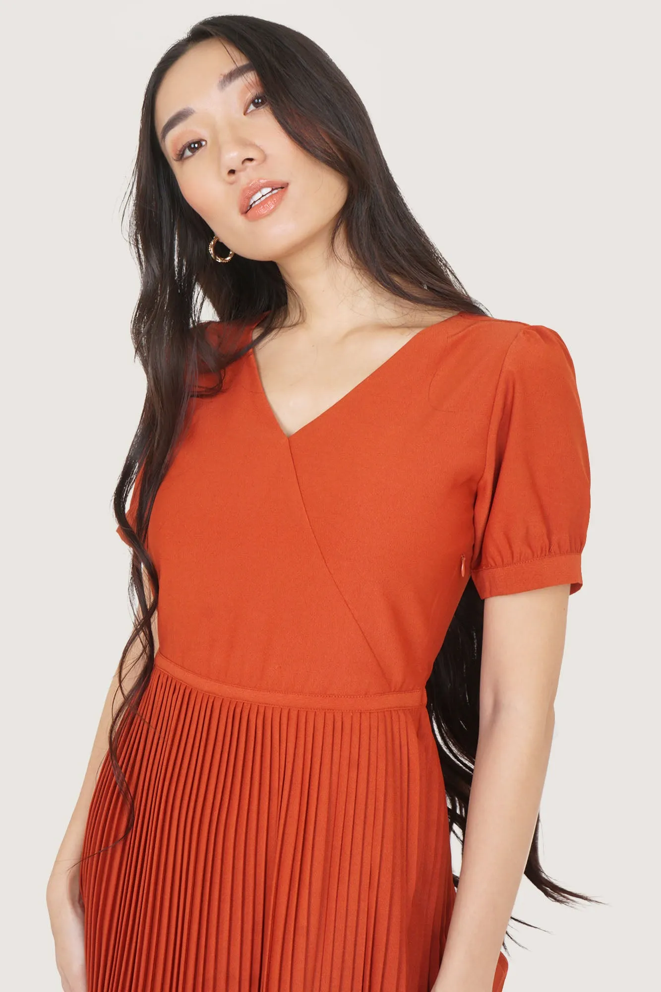 V-Neck Pleated Dress