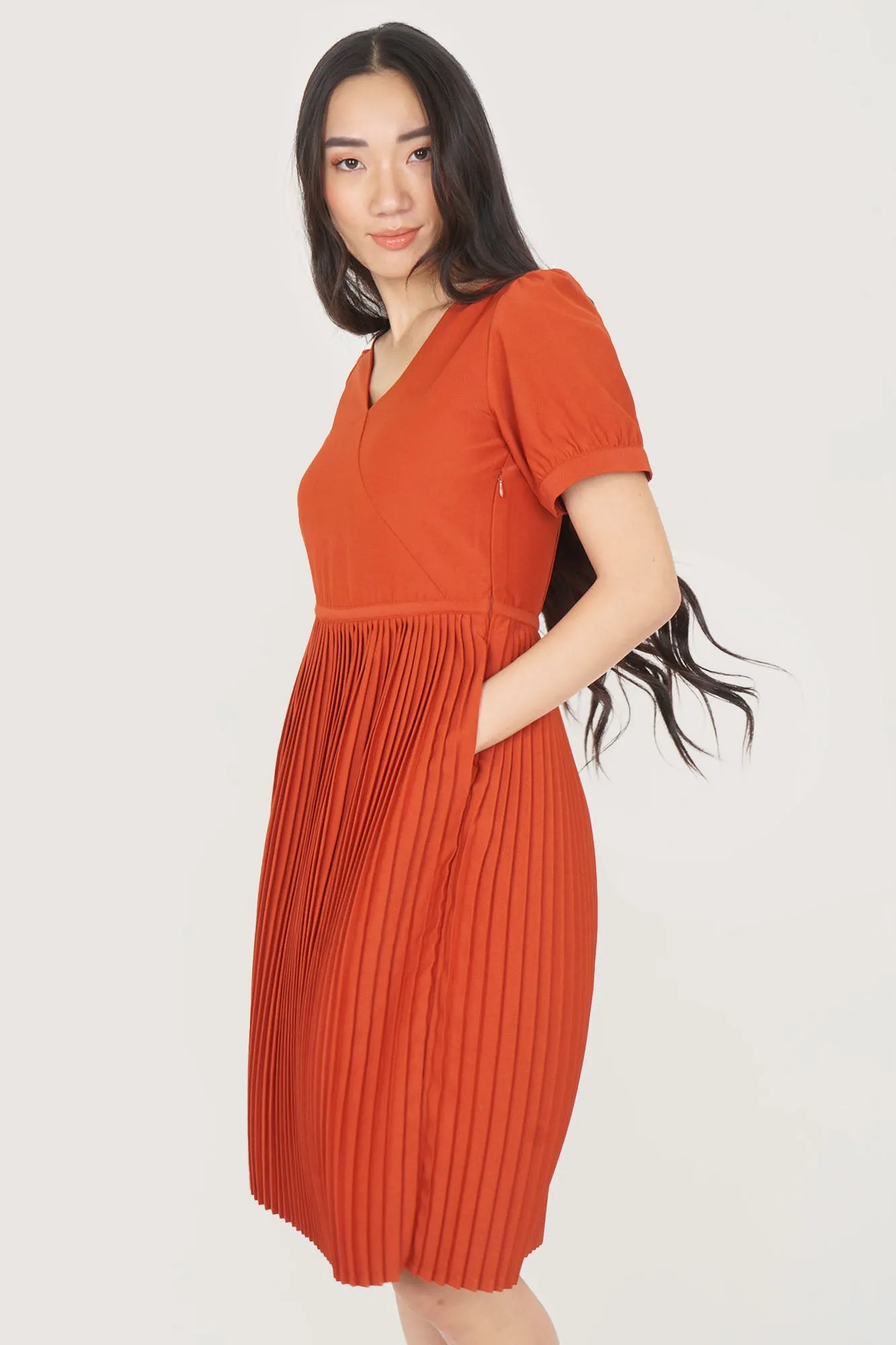 V-Neck Pleated Dress