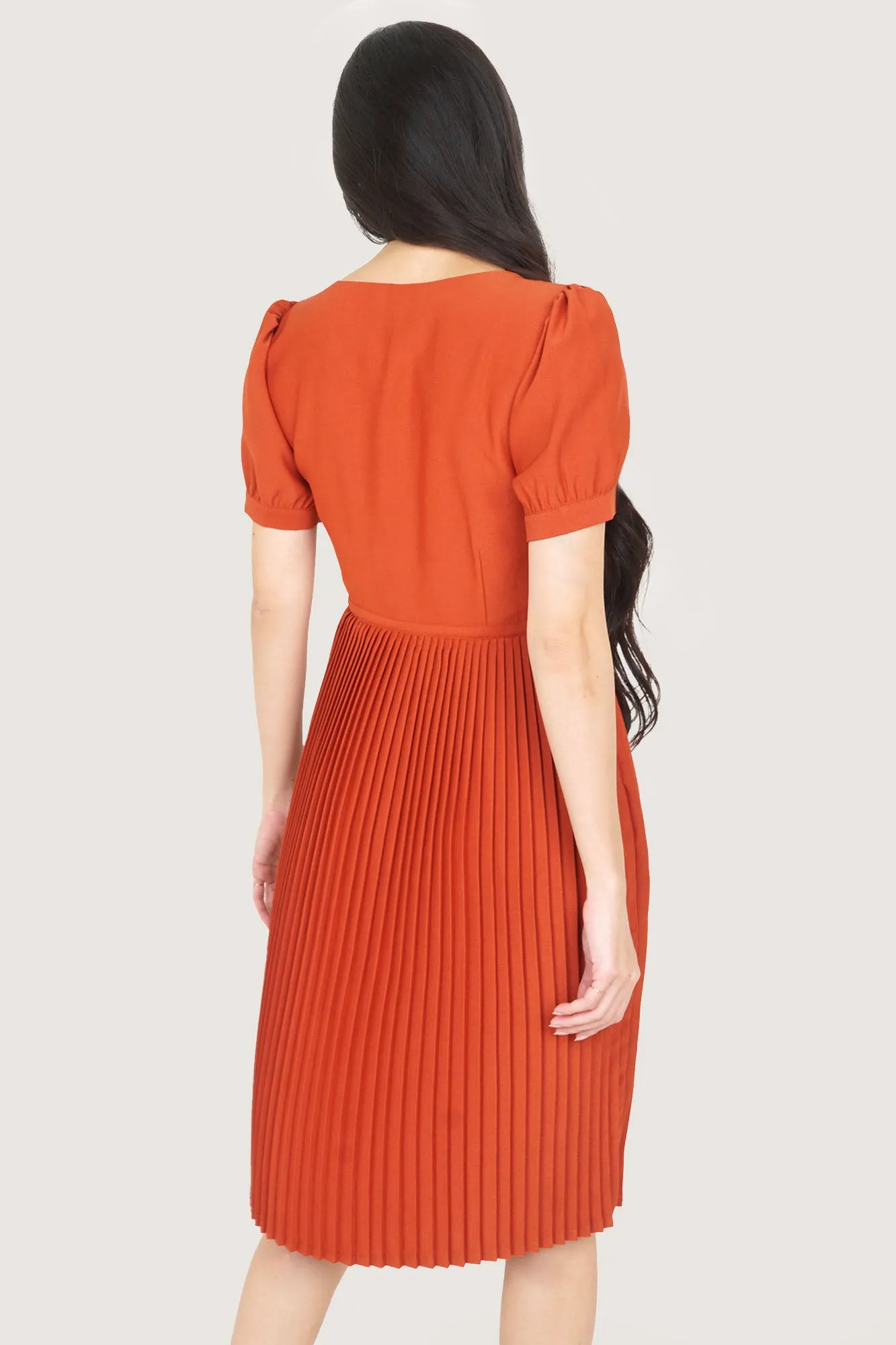 V-Neck Pleated Dress