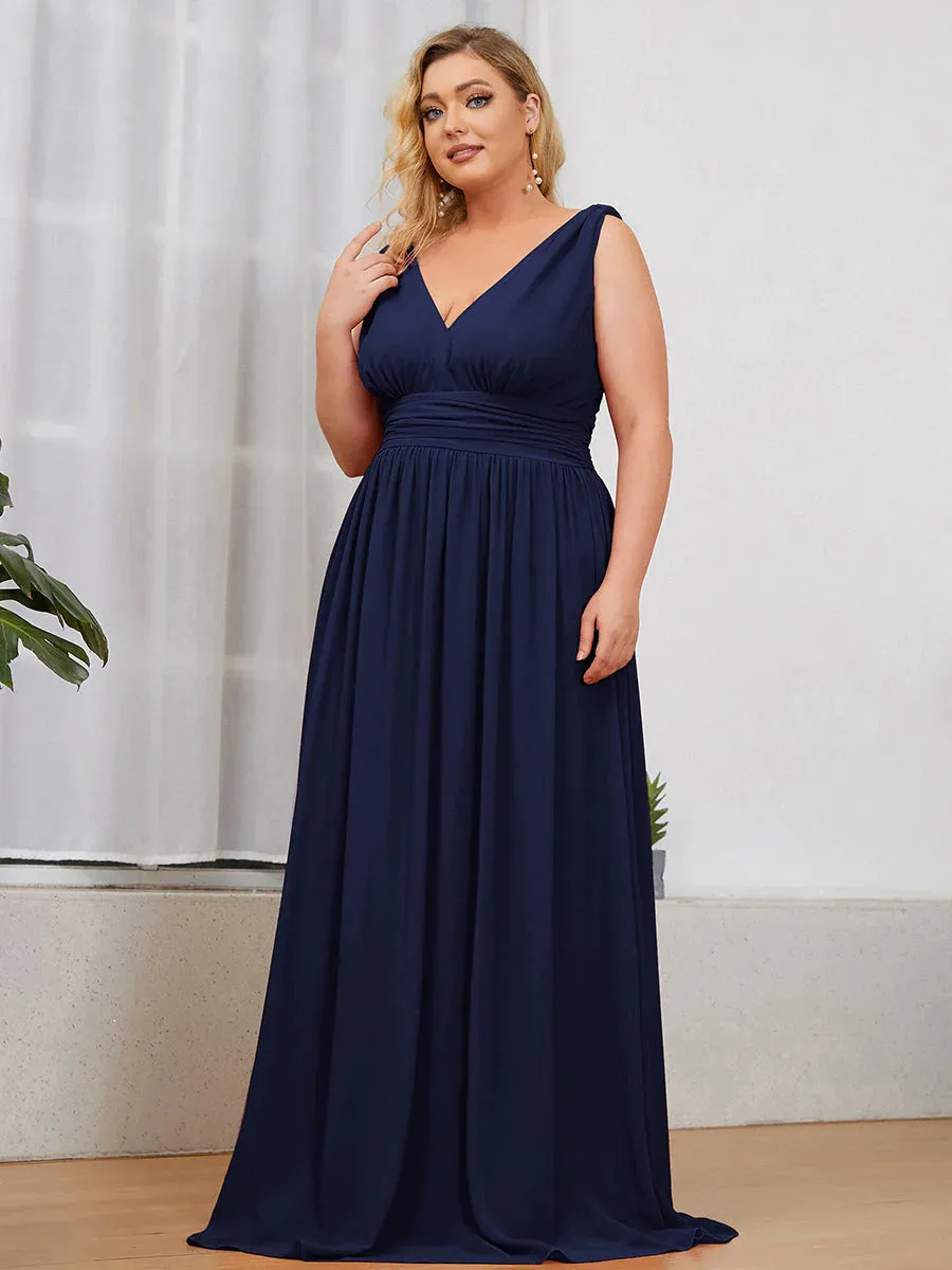 V-Neck Ruched Top Flowy Plus Size Evening Dresses