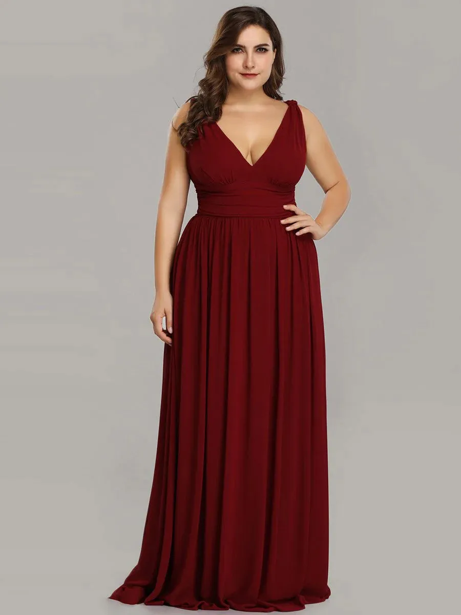 V-Neck Ruched Top Flowy Plus Size Evening Dresses
