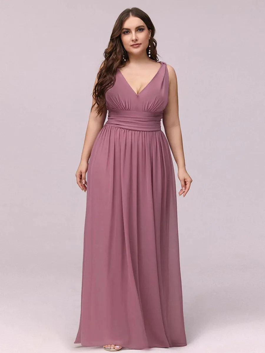 V-Neck Ruched Top Flowy Plus Size Evening Dresses