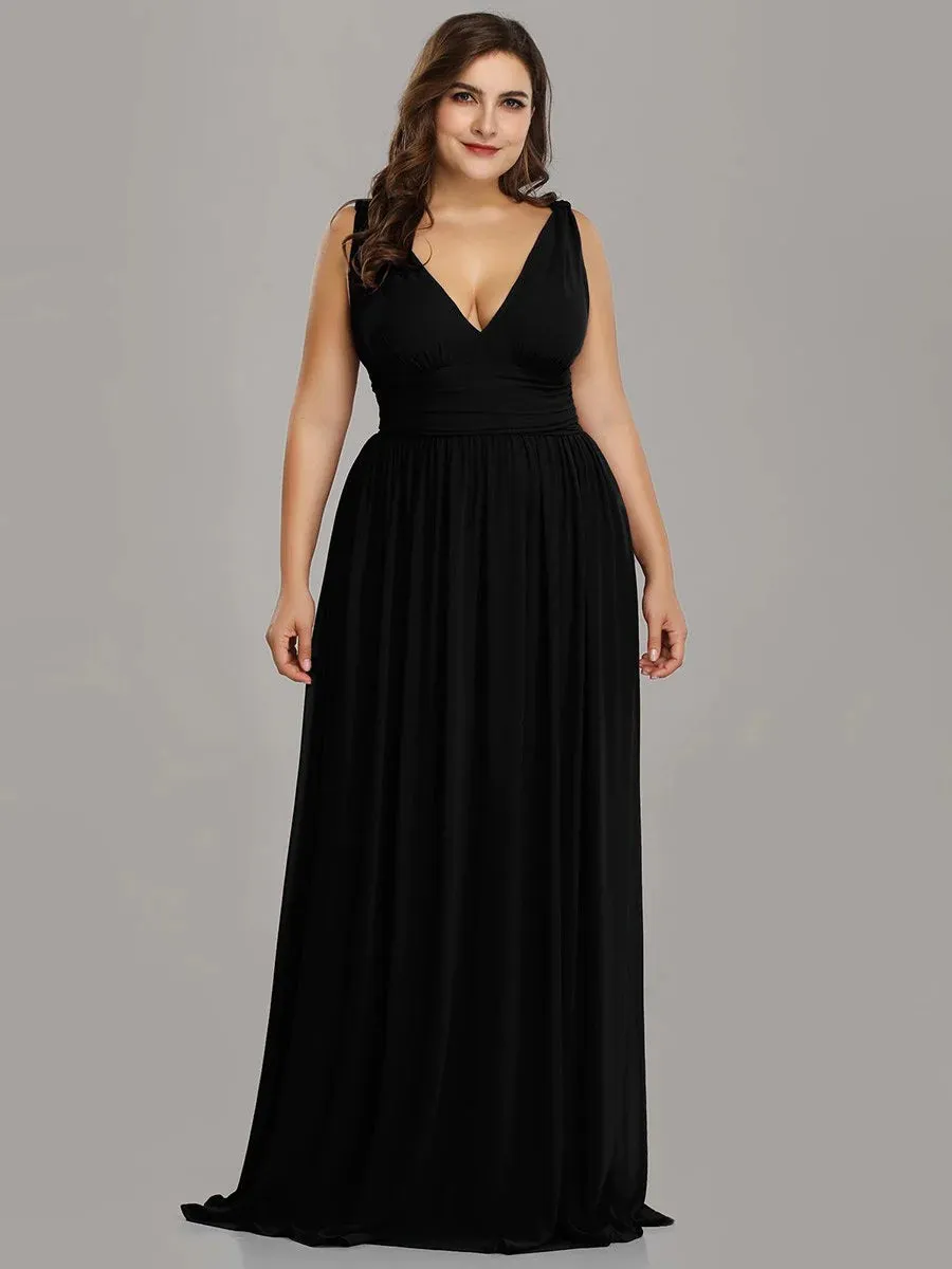 V-Neck Ruched Top Flowy Plus Size Evening Dresses