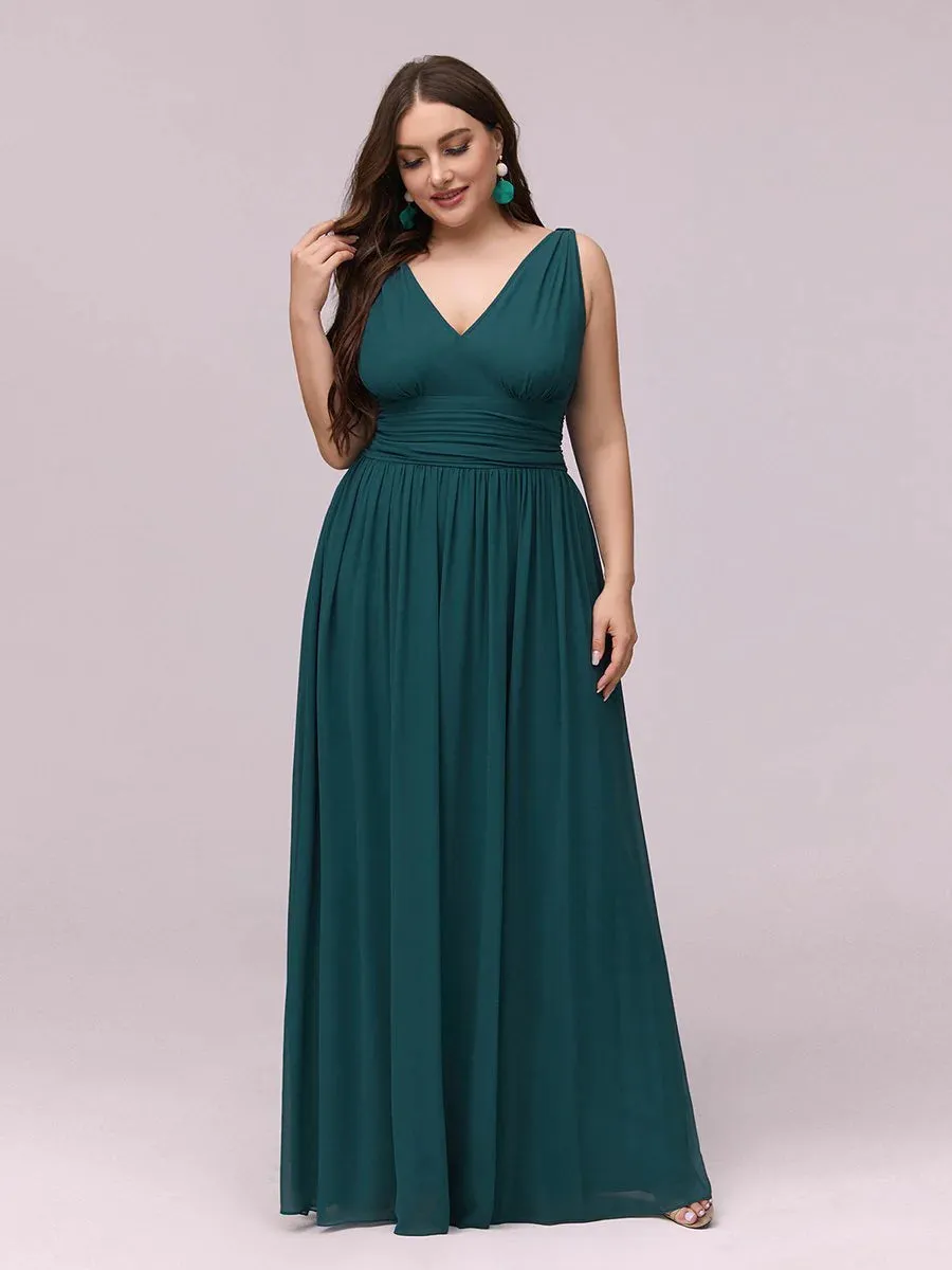 V-Neck Ruched Top Flowy Plus Size Evening Dresses