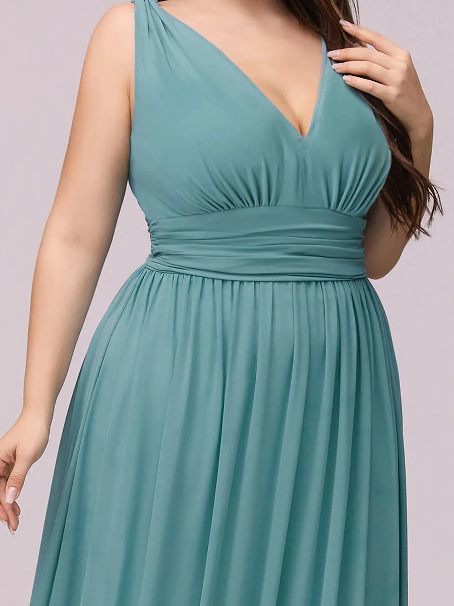 V-Neck Ruched Top Flowy Plus Size Evening Dresses