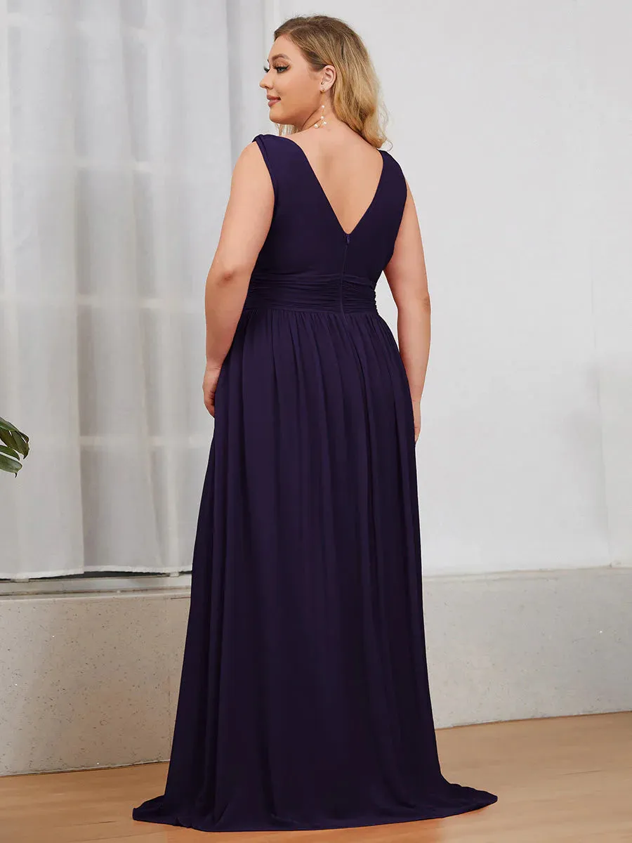 V-Neck Ruched Top Flowy Plus Size Evening Dresses