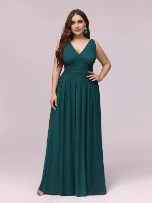 V-Neck Ruched Top Flowy Plus Size Evening Dresses