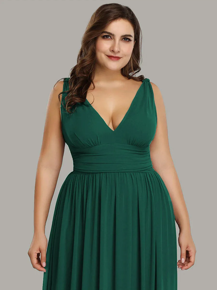 V-Neck Ruched Top Flowy Plus Size Evening Dresses