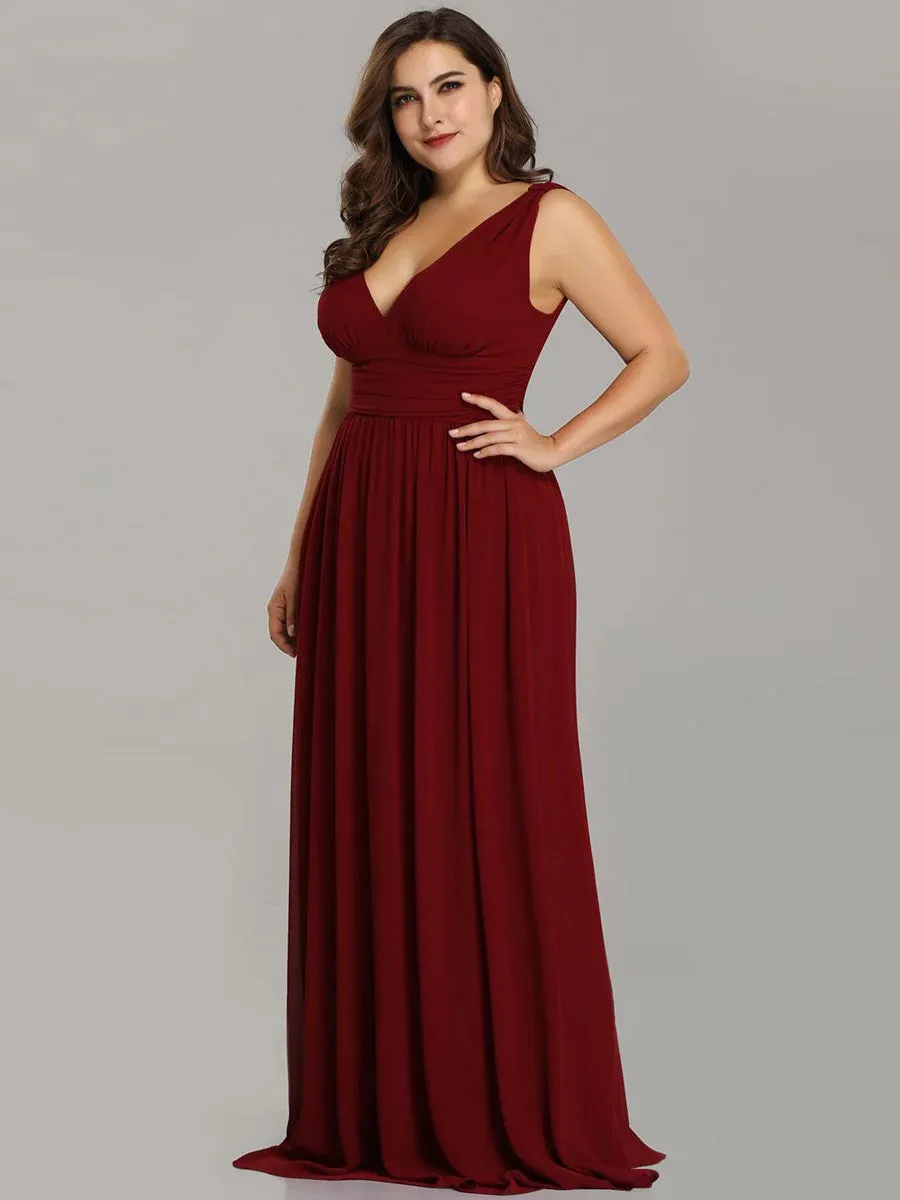V-Neck Ruched Top Flowy Plus Size Evening Dresses