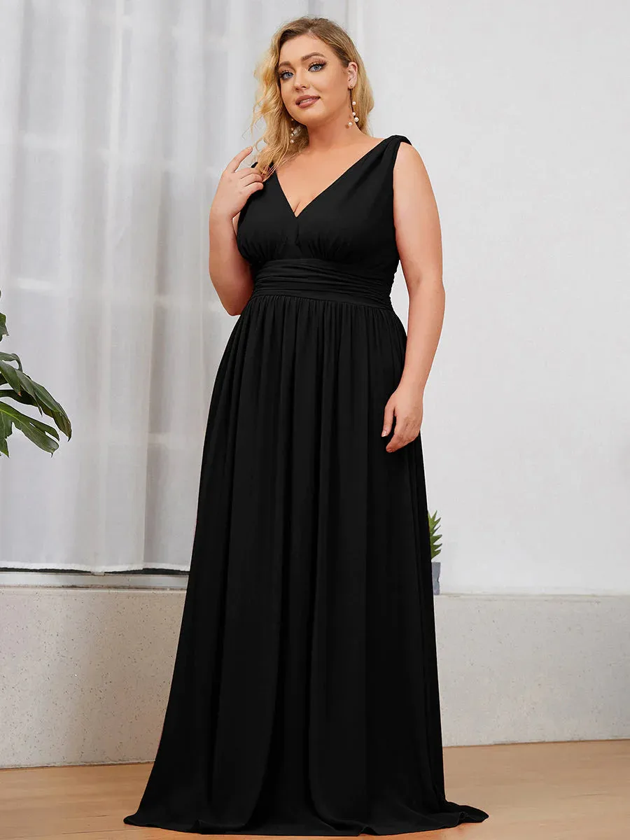 V-Neck Ruched Top Flowy Plus Size Evening Dresses