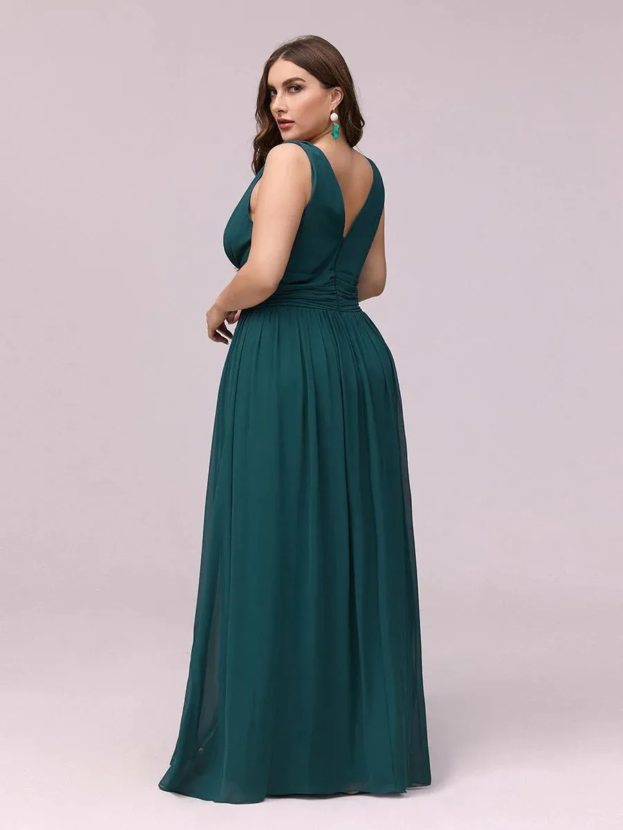 V-Neck Ruched Top Flowy Plus Size Evening Dresses