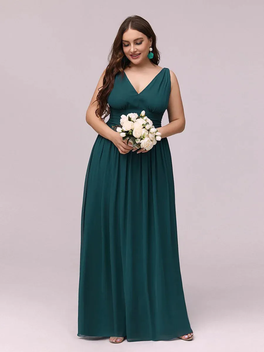 V-Neck Ruched Top Flowy Plus Size Evening Dresses