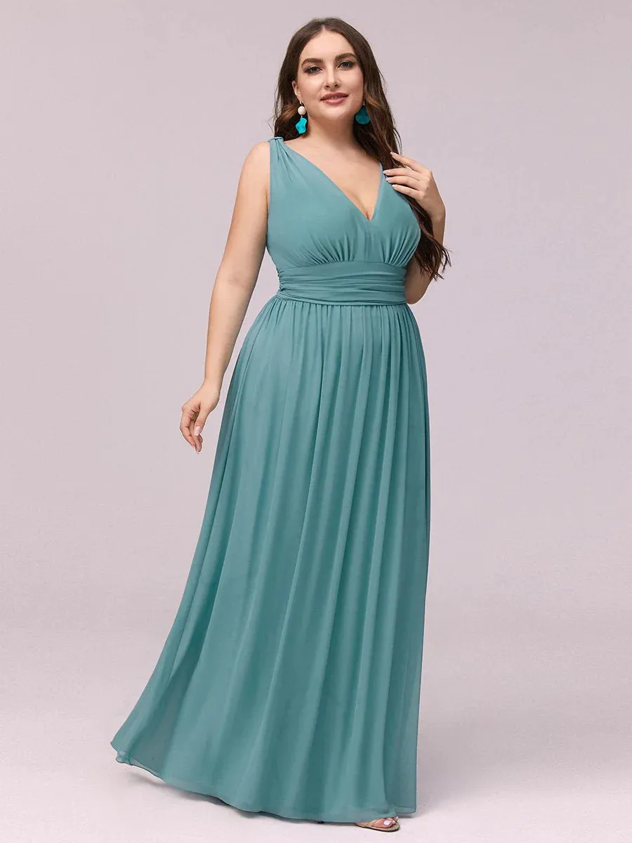 V-Neck Ruched Top Flowy Plus Size Evening Dresses
