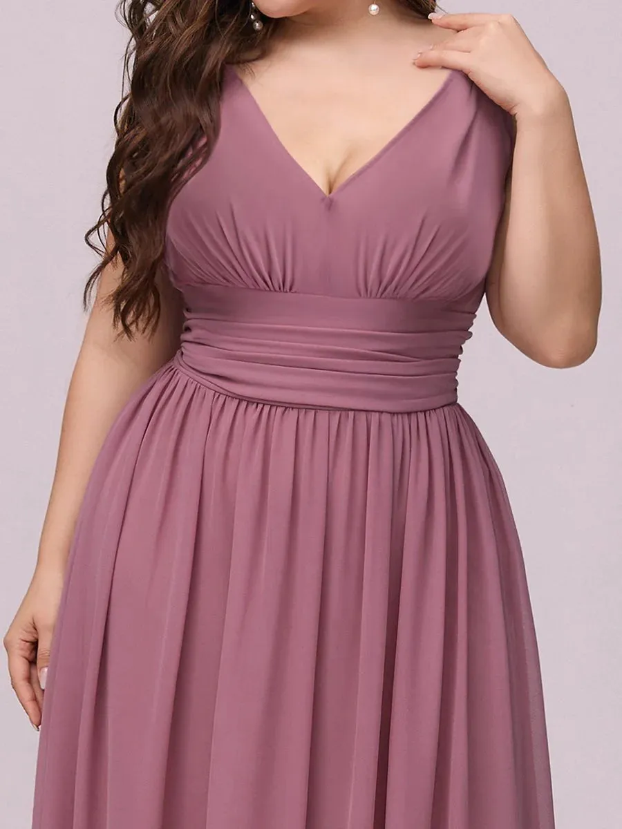 V-Neck Ruched Top Flowy Plus Size Evening Dresses