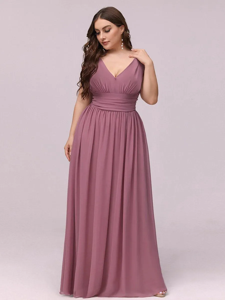 V-Neck Ruched Top Flowy Plus Size Evening Dresses