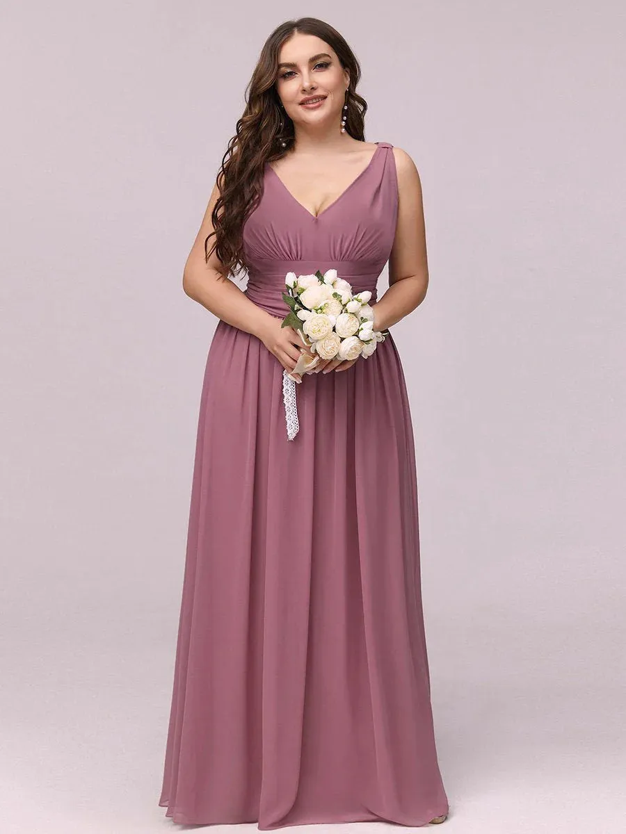 V-Neck Ruched Top Flowy Plus Size Evening Dresses