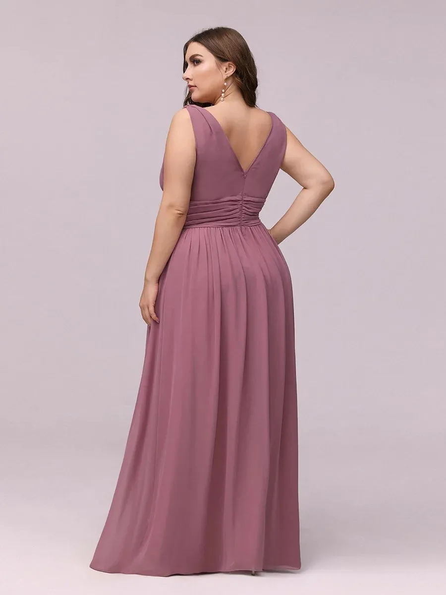 V-Neck Ruched Top Flowy Plus Size Evening Dresses