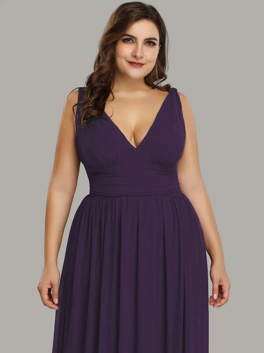 V-Neck Ruched Top Flowy Plus Size Evening Dresses