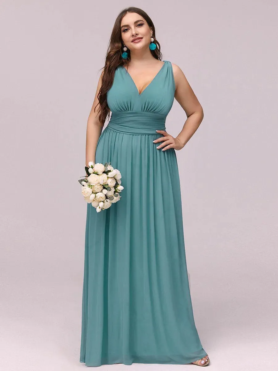 V-Neck Ruched Top Flowy Plus Size Evening Dresses