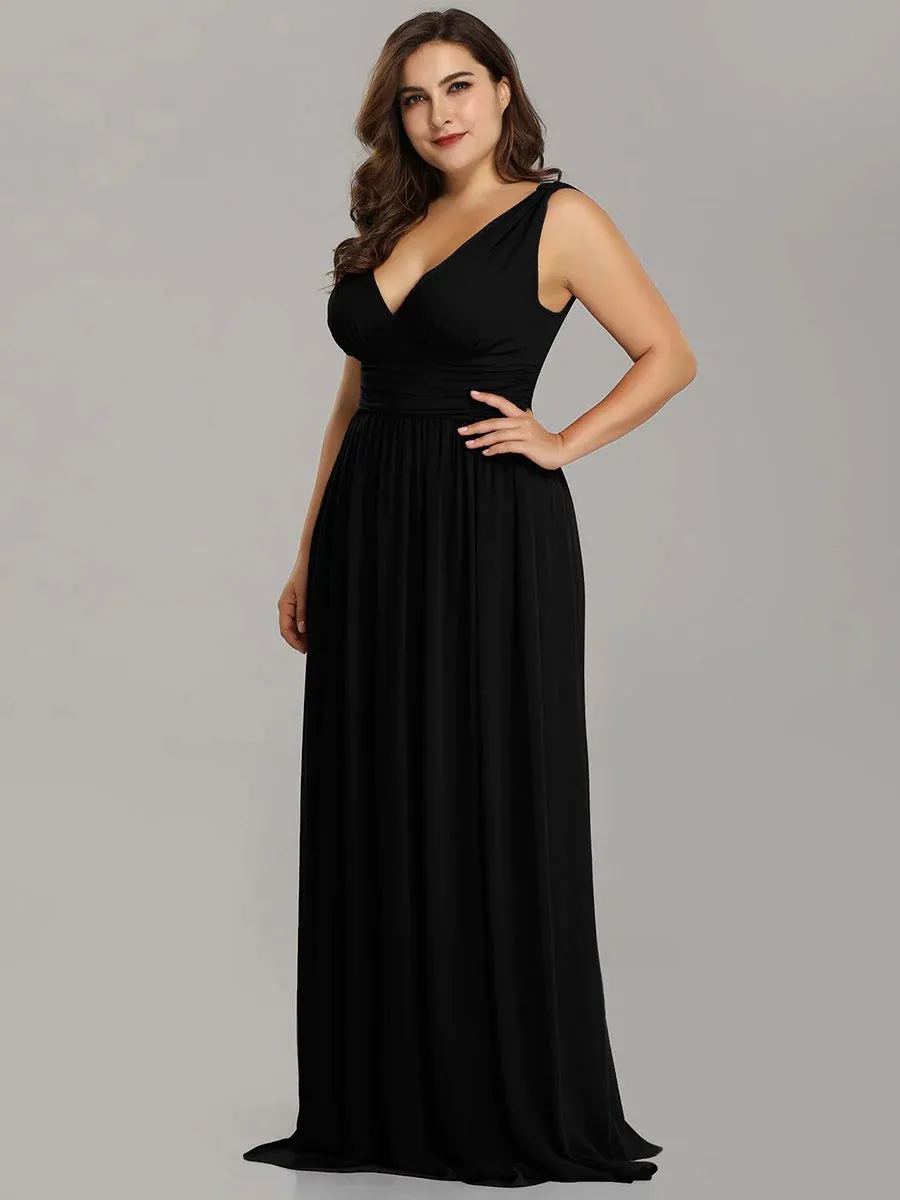V-Neck Ruched Top Flowy Plus Size Evening Dresses