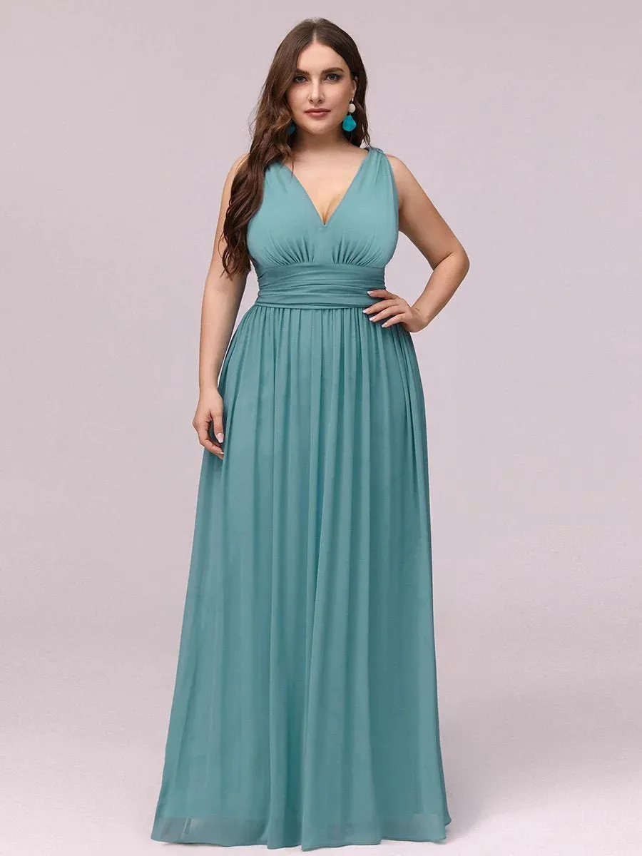 V-Neck Ruched Top Flowy Plus Size Evening Dresses