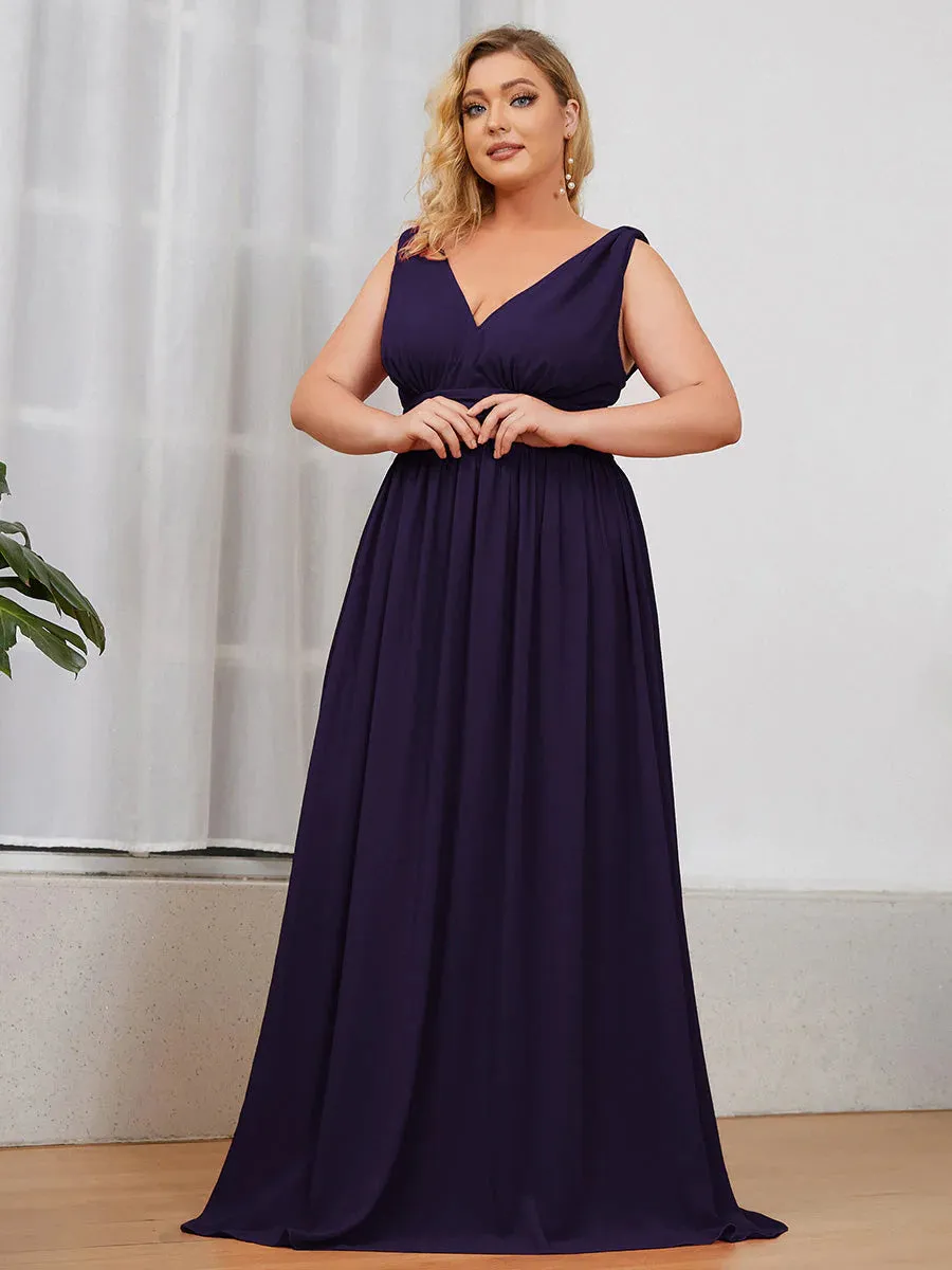 V-Neck Ruched Top Flowy Plus Size Evening Dresses