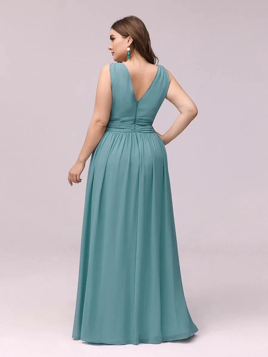 V-Neck Ruched Top Flowy Plus Size Evening Dresses
