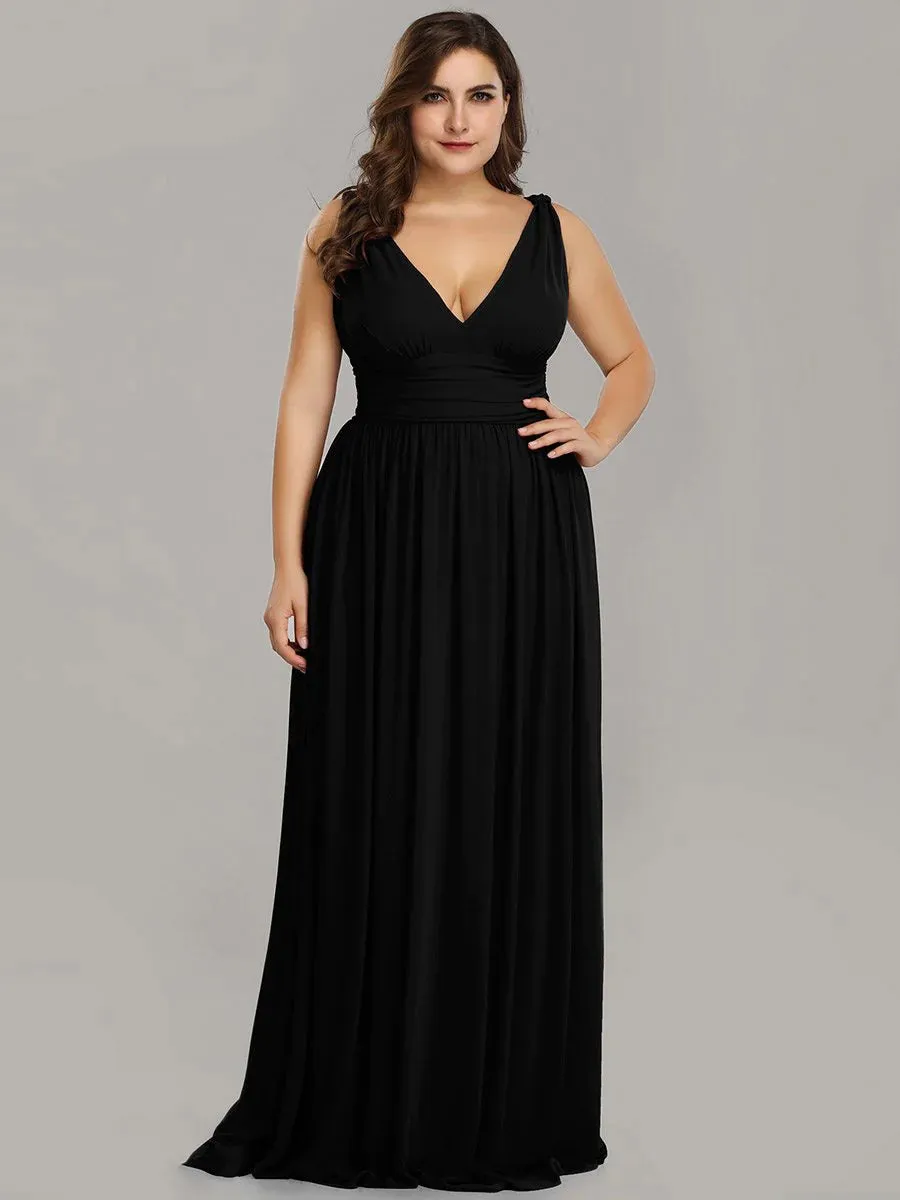 V-Neck Ruched Top Flowy Plus Size Evening Dresses