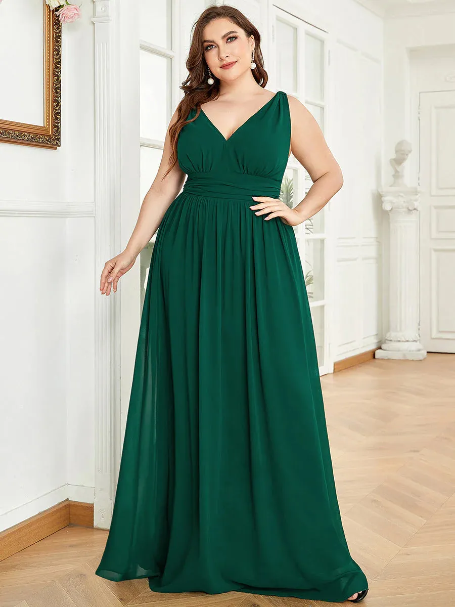 V-Neck Ruched Top Flowy Plus Size Evening Dresses