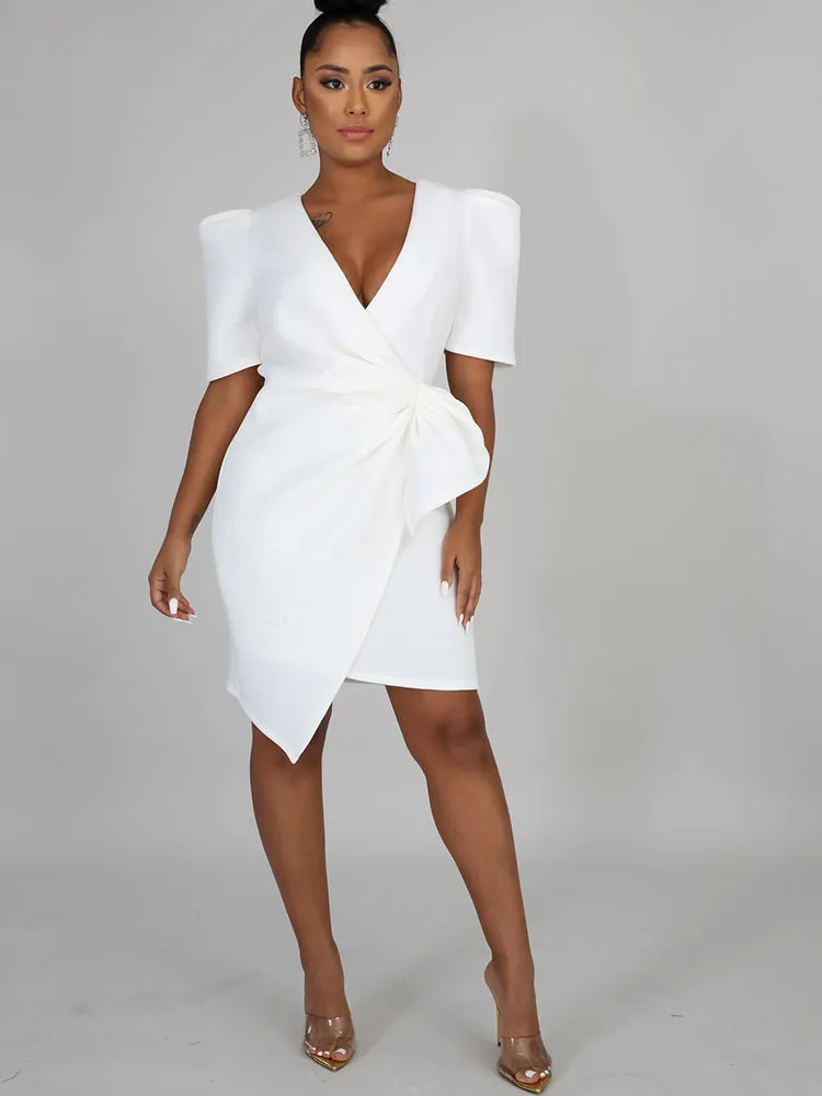 V Neck Ruffle Midi Dress