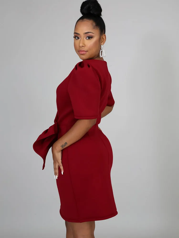 V Neck Ruffle Midi Dress