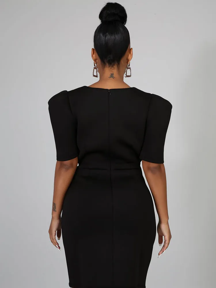 V Neck Ruffle Midi Dress