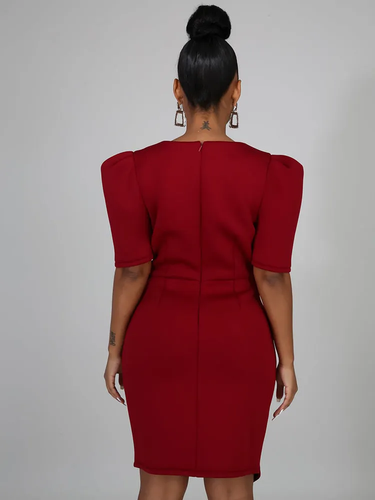 V Neck Ruffle Midi Dress