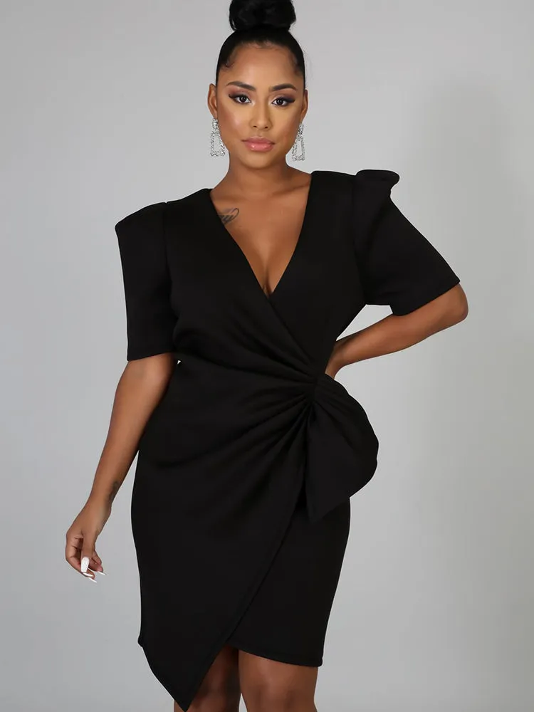 V Neck Ruffle Midi Dress