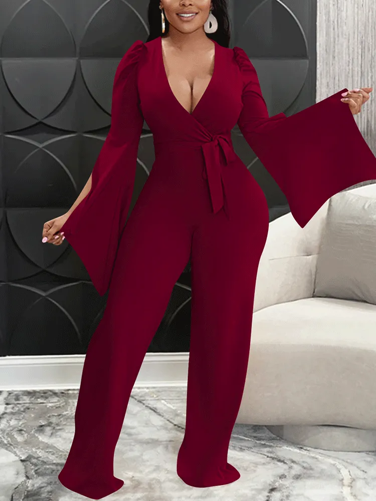 V-neck Slit Sleeve Jumpsuit