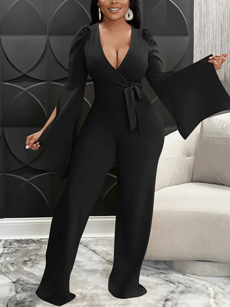 V-neck Slit Sleeve Jumpsuit