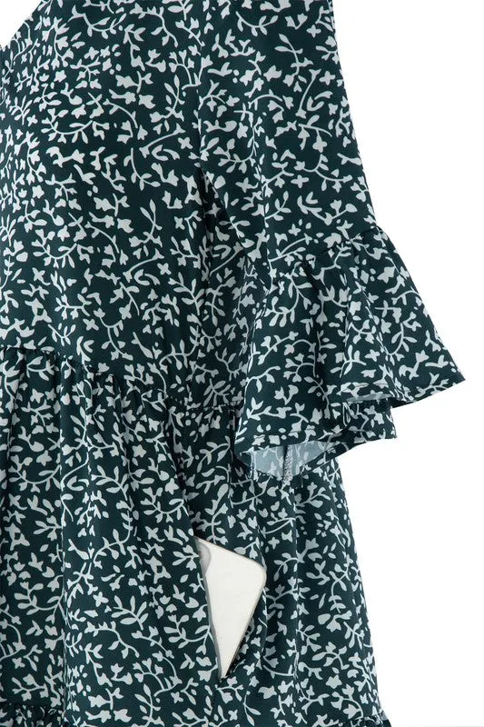 V Neck Tiered Dress-Leaf or Leopard